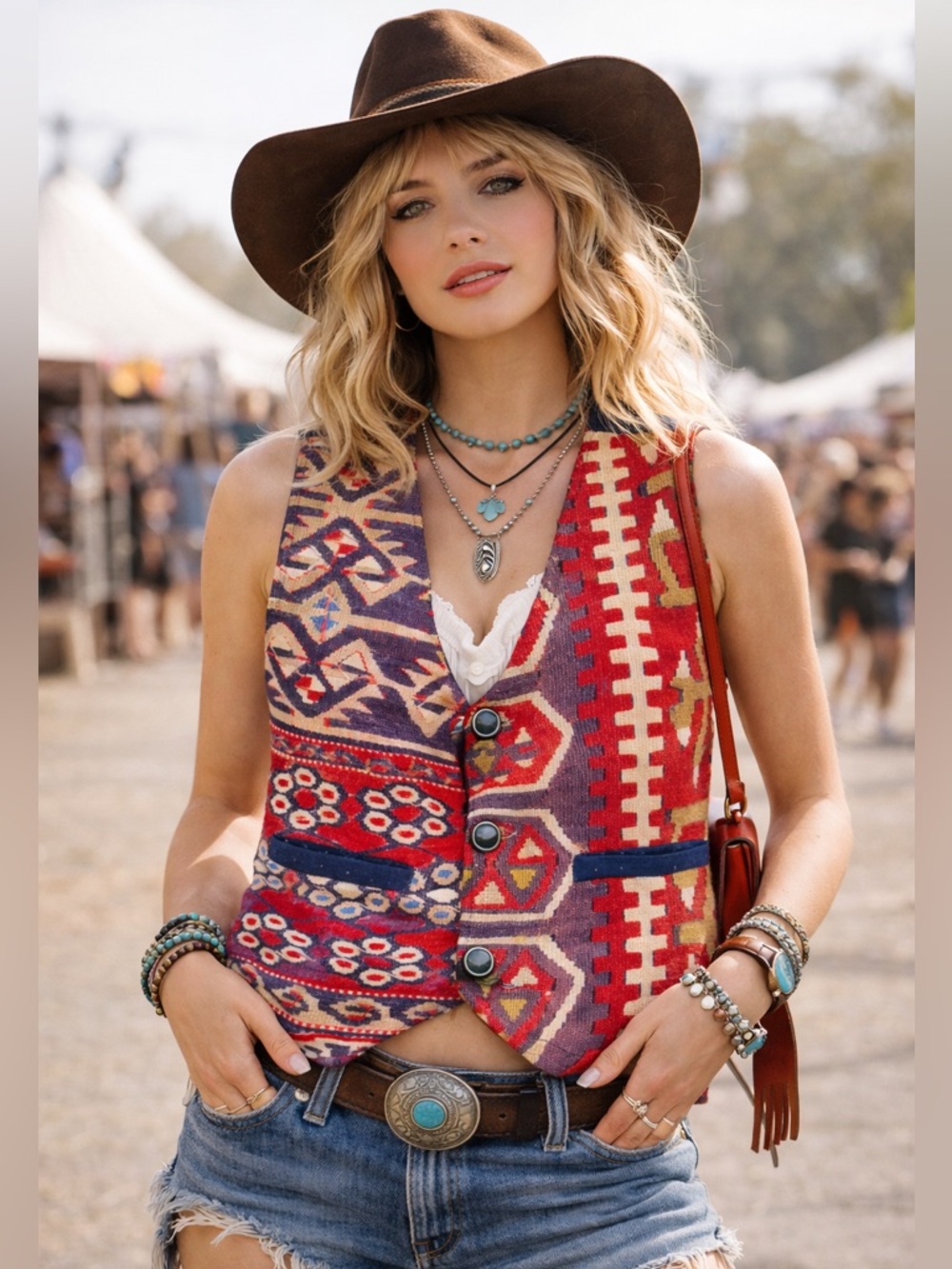 Artisan Handmade Kilim 100% Wool Vest OOAK Southwestern Festival Tapestry Vest M